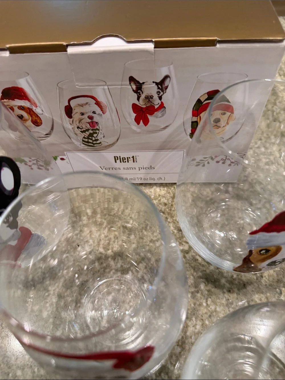 Pier 11Holiday Dog Stemless Wine Glasses - Set of 4 NIB